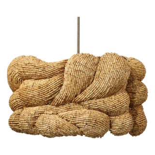 Jamie Young Large Anguilla Chandelier in Cream Wood Beads For Sale