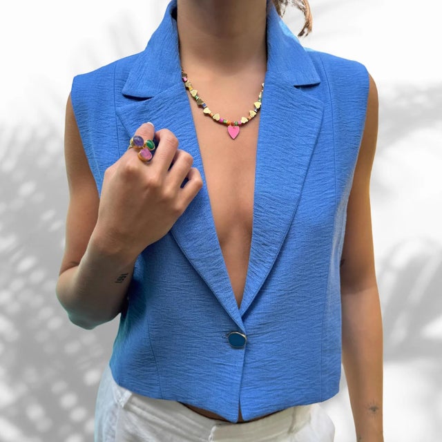 Silver Pink Heart Pendant Gold Heart Beaded Colorful Necklace For Sale - Image 8 of 10