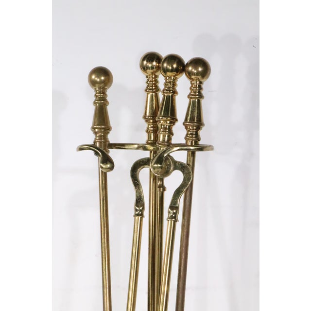 Metal Mid 20th Century Colonial Revival Brass Fireplace 5 Pc. Tool Set For Sale - Image 7 of 7