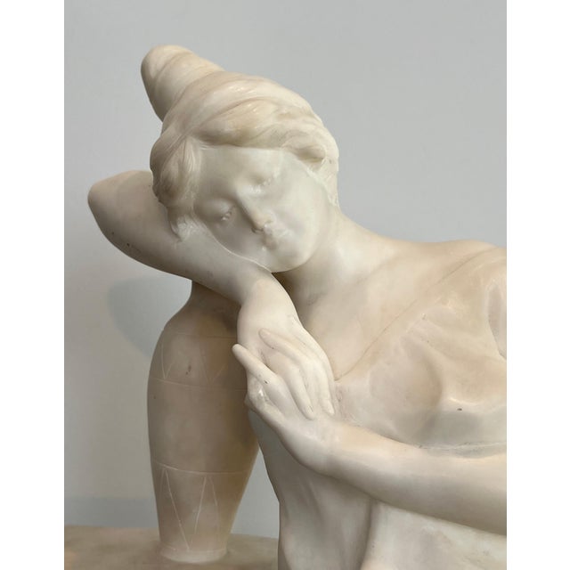 Stone Early 19th Century Carrara Marble Sculpture of a Romantic Young Girl with a Signed Jug For Sale - Image 7 of 12