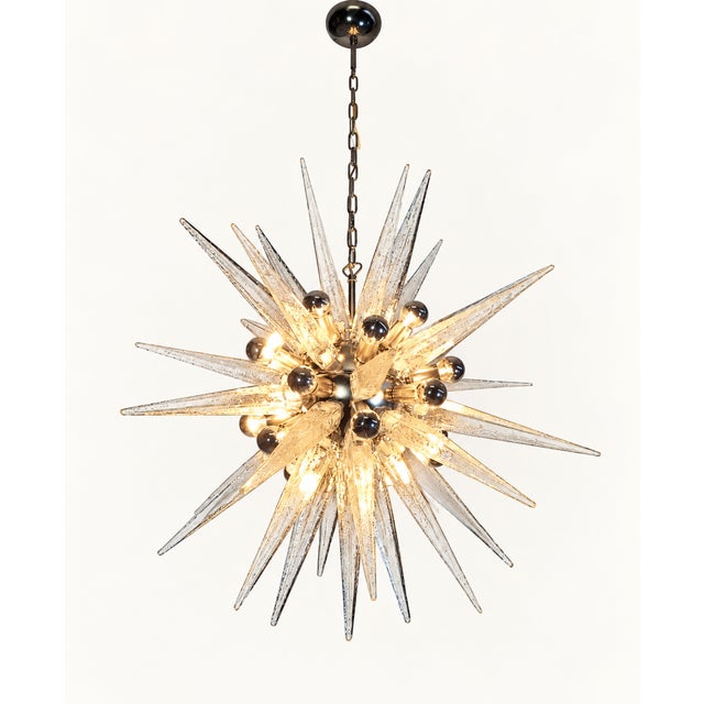 Metal Sputnik Pendant Light with 31 Transparent and Nickel Murano Glass Tips from Justfurnituress SRL For Sale - Image 7 of 8