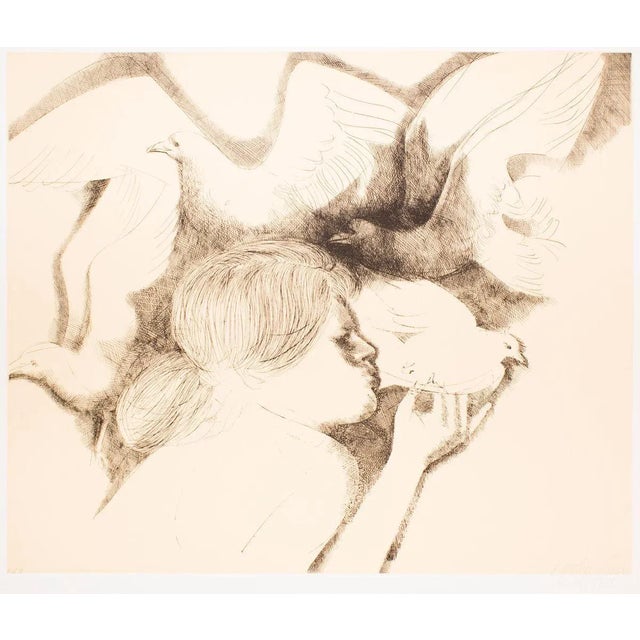 Dove and Seagulls - Original Etching by Emilio Greco - 1983 1983 For Sale - Image 3 of 3