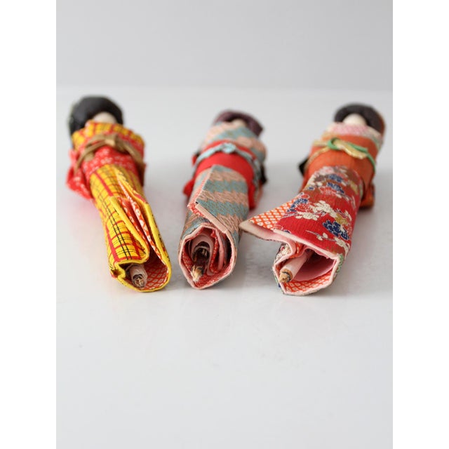 Mid-Century Japanese Folk Art Kimono Dolls Set of 3 For Sale - Image 16 of 16