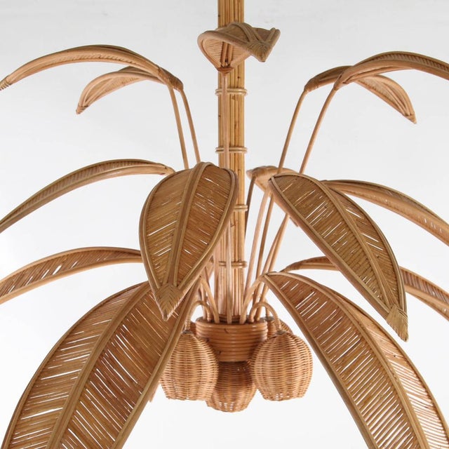Light Yellow Large Palm Tree Rattan Chandelier For Sale - Image 8 of 18