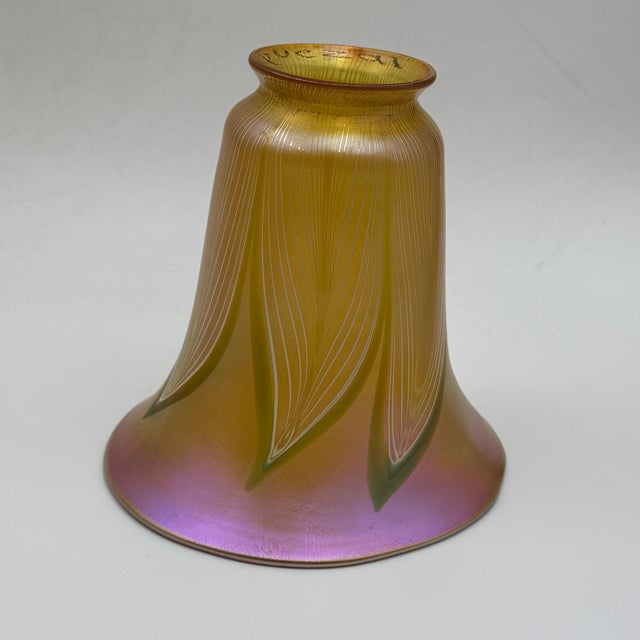 Early 20th Century Early 20th Century Quezal Gold Iridescent "Pulled Feather" Art Glass Lamp Shades, Set of Five 5 For Sale - Image 5 of 8
