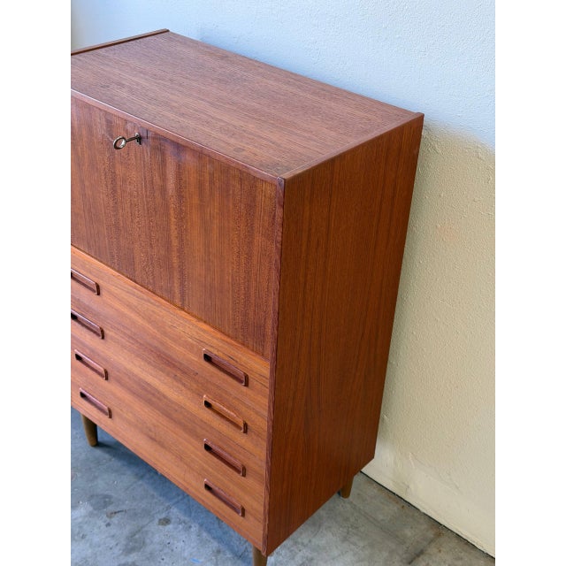 Danish Teak Secretary Desk Dresser Mid Century Modern Drop Front Cabinet 1960s For Sale In Los Angeles - Image 6 of 10