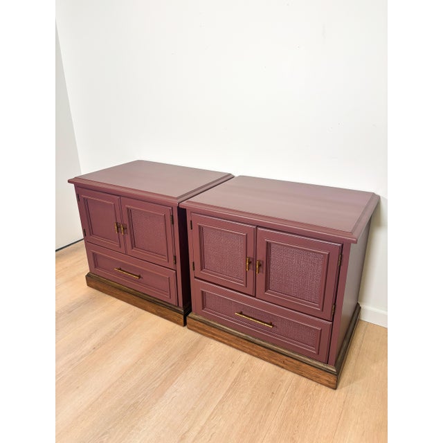 Gemstone 1970s Drexel Nightstand Set, Newly Refinished in Ruby Dusk by Benjamin Moore, A Pair For Sale - Image 7 of 11
