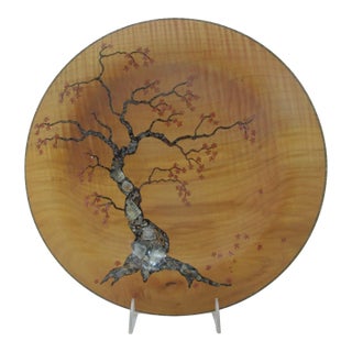 Stephen Hatcher Spring Arrives Cherry Blossom Tree Inlaid Wood Turned Platter For Sale