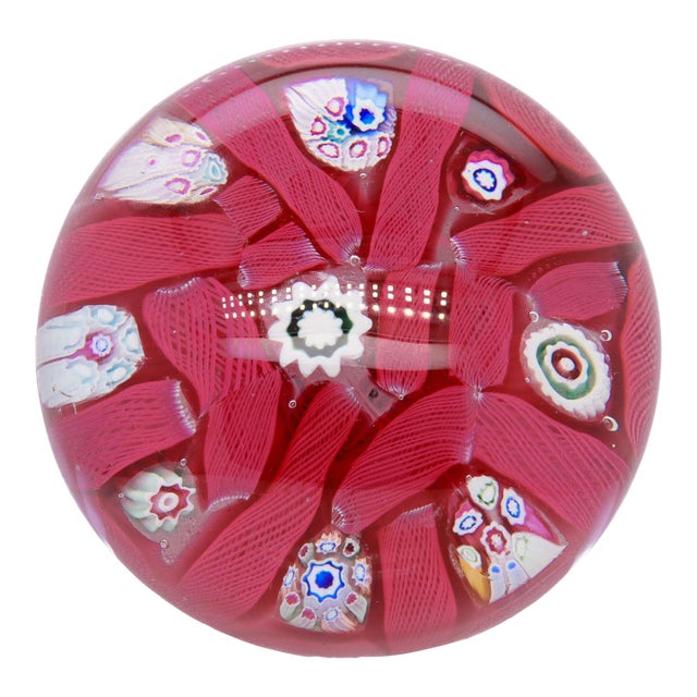 Antique English Arculus Pink Chequer Glass Paperweight For Sale