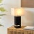 Contemporary Zen Standing Table Lamp With Night Light - Gilded Ebony Wood Finish, Weathered Brass, White Linen Shade For Sale - Image 3 of 12