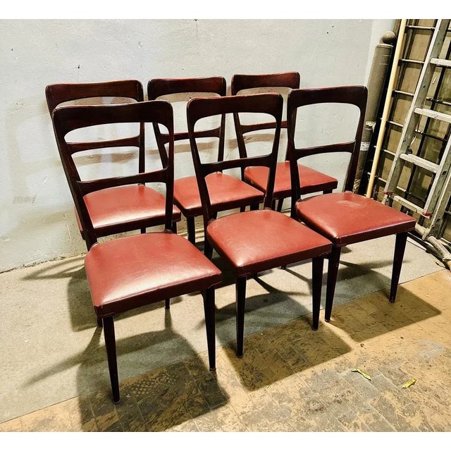 Maroon Mahogany Chairs, 1960s, Set of 6 For Sale - Image 8 of 9