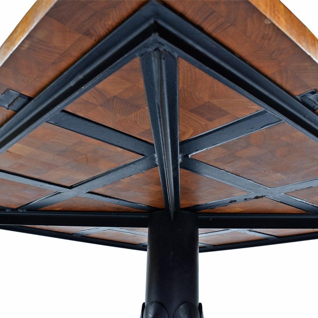 Brown Square 49.5 Inch Danish Teak Butcher Block Coffee Table on Black Iron Base For Sale - Image 8 of 17