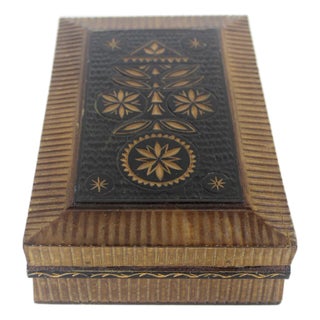 Vintage Hand Carved Wood Folk Art Trinket or Jewelry Box For Sale