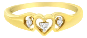 10KT Yellow Gold 1/20 cttw Diamond Triple Heart Diamond Ring - Size 7
