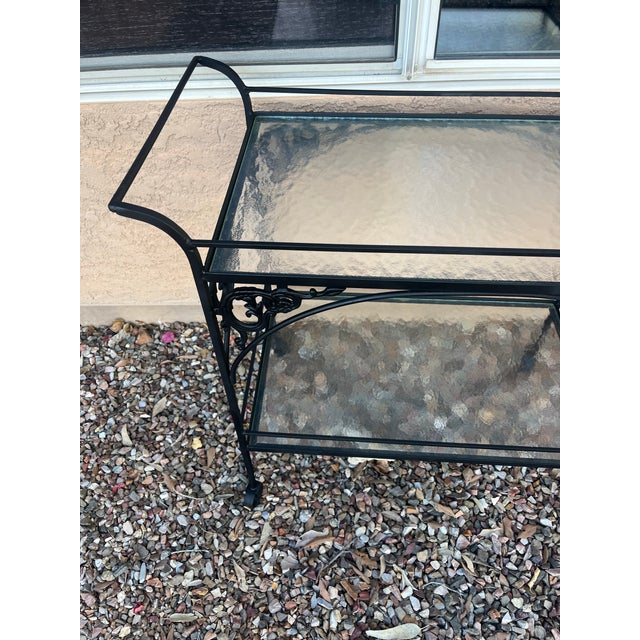 Mid-Century Modern 1970s Mid-Century Modern Woodard Style Patio Bistro Wrought Iron Serving Bar Tea Cart For Sale - Image 3 of 12