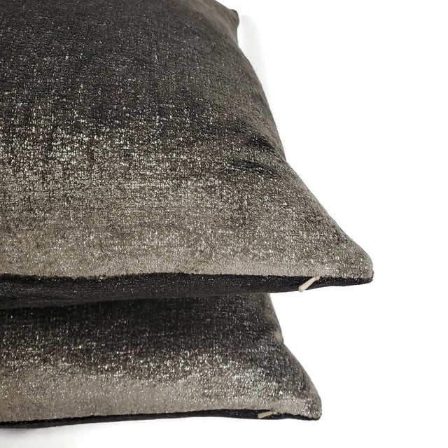 Brown Plush Velvet With Silver Metallic Pillow Cover For Sale - Image 4 of 7