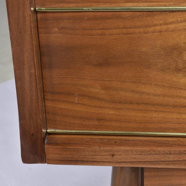 Long Large Mid-Century Modern Walnut Dresser With Brass Accents For Sale - Image 15 of 16