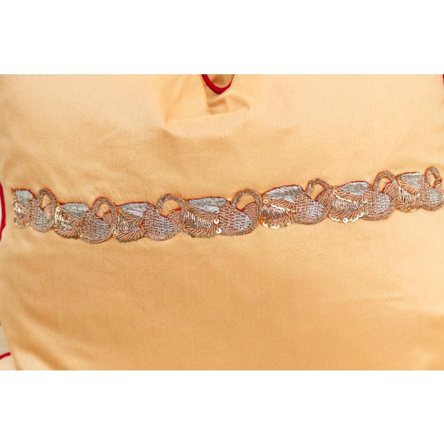 Pair of Gold Zardozi-Embroidered Silk Pillow Covers, Embroidered Band For Sale - Image 4 of 8