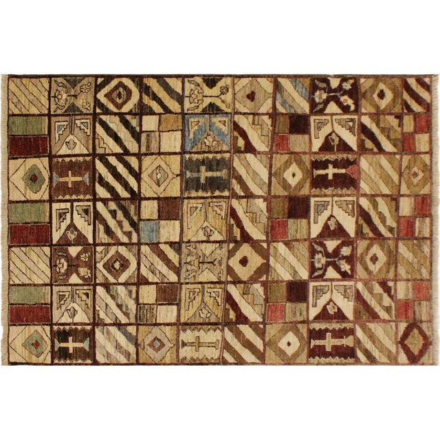 Boho Chic Gabbeh Brown/Green Wool Rug - 3'11'' X 5'7'' For Sale - Image 9 of 10