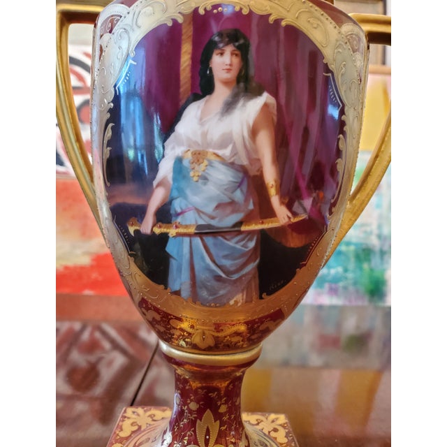 Antique Vienna Porcelain Pair Allegorical Ruby Urns For Sale In Boston - Image 6 of 8