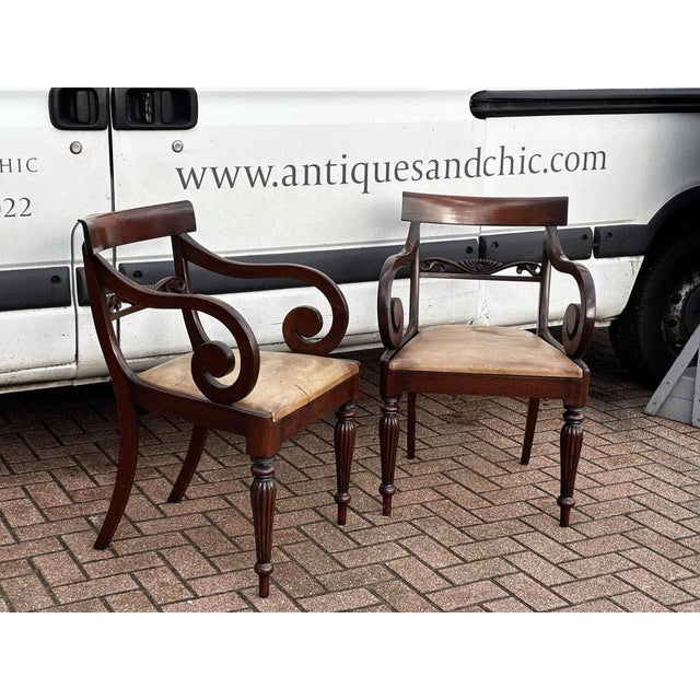 Pair Of Good Quality Regency Mahogany Armchairs with Leather Drop In Seats. Sizes :- 85 cms tall, 59 cms wide, 50 cms seat...