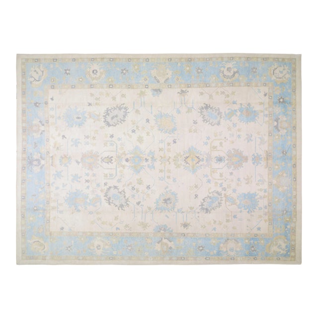 Contemporary Turkish Angora Oushak Hand Knotted Wool Rug, 13x18 For Sale