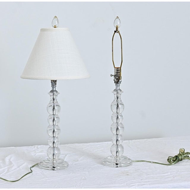 Modern French Vintage Pair of Glass Table Lamps with New Shades For Sale - Image 3 of 6