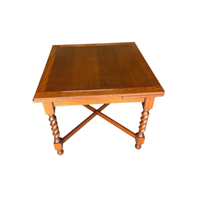 Professionally Restored - 1930s Draw Leaf Table - Solid Oak - Barley Twist (#19). For Sale In Houston - Image 6 of 10