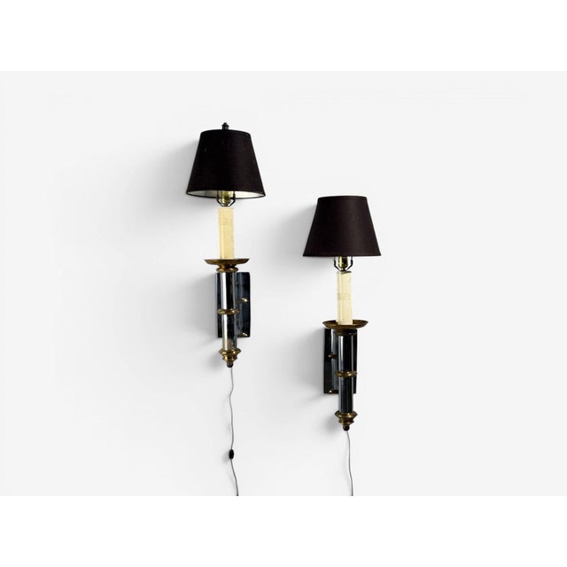 Mid-Century Modern Tommi Parzinger, Large Wall Sconces, Chromed Steel, Brass, Fabric, Usa, 1950s For Sale - Image 3 of 11