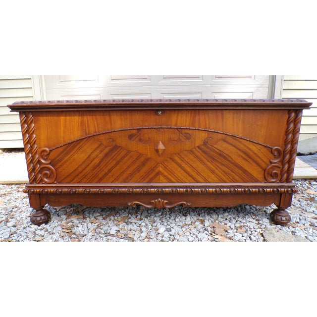 Vintage Lane Art Deco Walnut Cedar Trunk Hope Chest Blanket Chest Bed Bench For Sale - Image 15 of 18