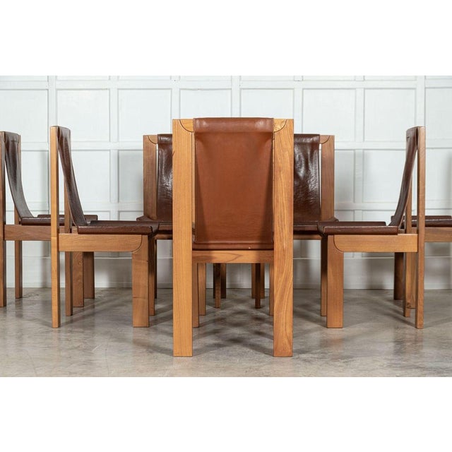 French Brutalist Elm & Leather Chairs by Roland Haeusler, 1980s, Set of 8 For Sale - Image 6 of 18