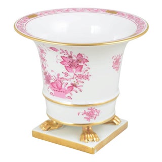 Porcelain Flower Pot with Pink Indian Basket Decoration from Herend, 1940s For Sale
