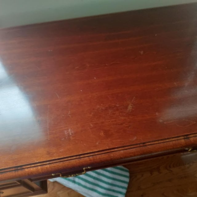 Chestnut 1970s Queen Anne Mahogany Writing Desk on Pad Feet W/Ball and Claw Chair For Sale - Image 8 of 11
