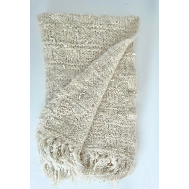 Traditional Cream Mohair Handwoven Throw Blanket For Sale - Image 3 of 7