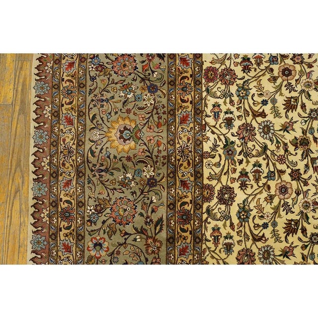Mid Century Modern Beige Fine Floral Large Scale Antique Tabriz Knotted Wool Rug For Sale In New York - Image 6 of 12