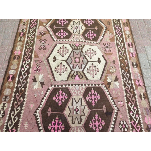 1940s Oversized Vintage Turkish Kilim Rug - 57" X 146" For Sale - Image 5 of 11