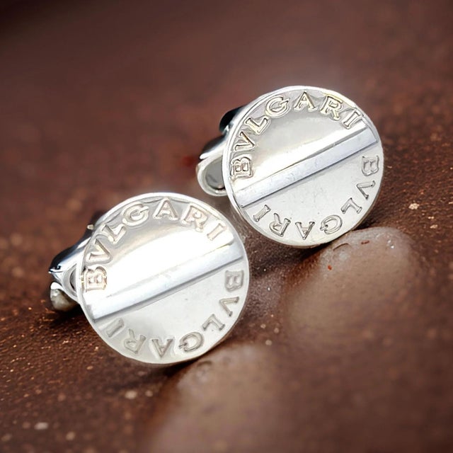 Italian 1990s Pair of Bvlgari Estate Sterling Silver Cufflinks 16.24 Grams For Sale - Image 3 of 7