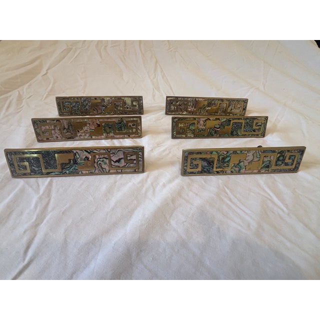 Mid-Century Modern 1950s 6 Brass Inlay Cabinet Pulls in the Style of Los Castillo For Sale - Image 3 of 13