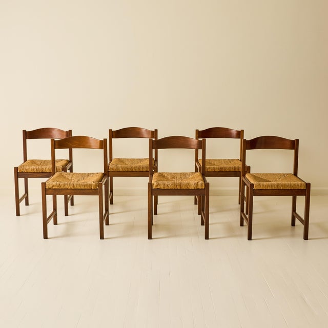 Set of six dining chairs, designed by Giovanni Michelucci from the Torbecchia series and produced by Poltronova in the...