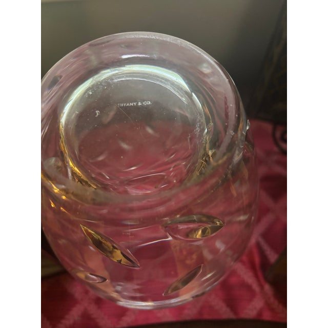Large Signed Tiffany & Co. Hand-Cut Crystal Leaf Pattern Vase – 13.5” Heavy Lead Crystal For Sale - Image 9 of 11