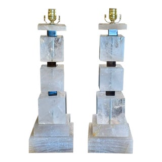 Pair of Large Scale Rock Crystal Block Lamps For Sale