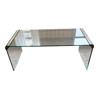 1970s Leon Rosen for Pace Waterfall Style Glass Coffee Table For Sale