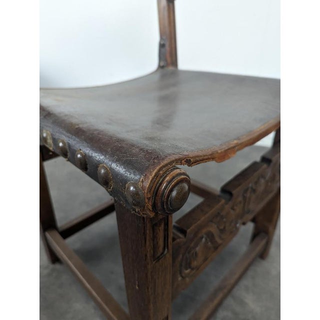 Brown Gothic Chairs in Oak and Studded Leather, Set of 8 For Sale - Image 8 of 14