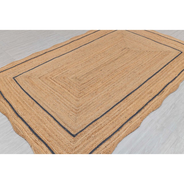 Navy Natural Jute Wave Scallop Rug 3x12 Ft. For Sale - Image 4 of 12
