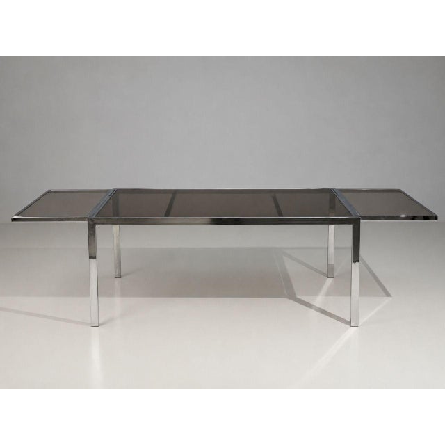 1970s Milo Baughman Style, Expanding Dining Table, Chrome, Smoked Glass, Usa, 1970s For Sale - Image 5 of 12