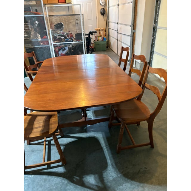 Wood 1950s Dining Set – Drop-Leaf Table, 6 Chairs For Sale - Image 7 of 12