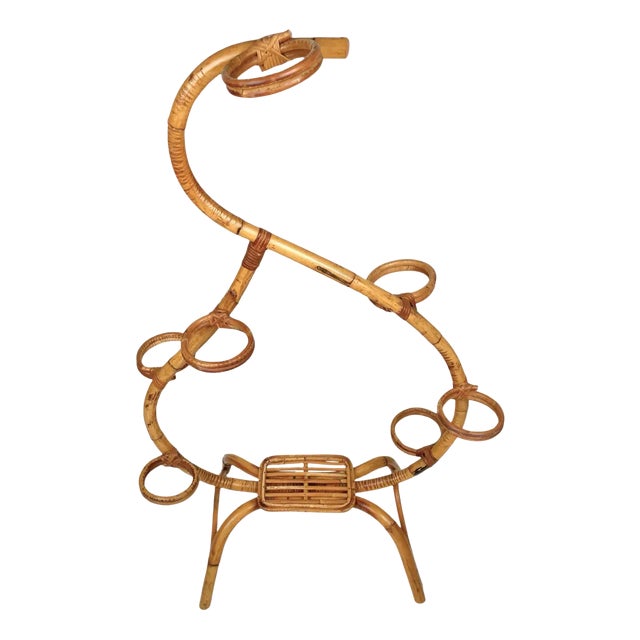 Rattan & Bamboo Flower Stand Plant Holder, Italy, 1960s For Sale