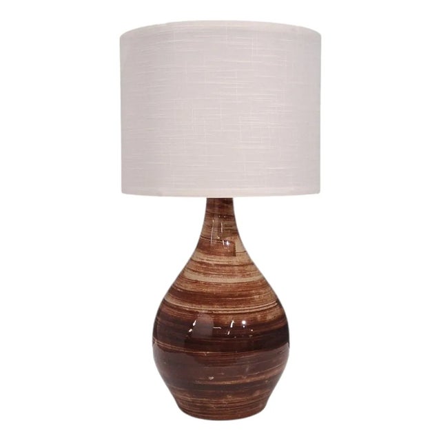 1960s Mid-Century Modern Gordon & Jane Martz, Large Table Lamp, Brown Glazed Ceramic For Sale