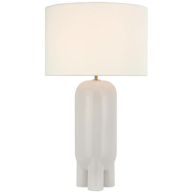 Chalon Large Table Lamp in New White with Linen Shade Designer: Kelly Wearstler Height: 30" Shade Detail: 17" x 17" x...