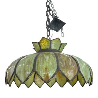 1930s Original Tiffany Style Glass Flower Pendant Light For Sale
